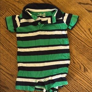 Jumping Beans Striped Romper in Green, Navy, and White